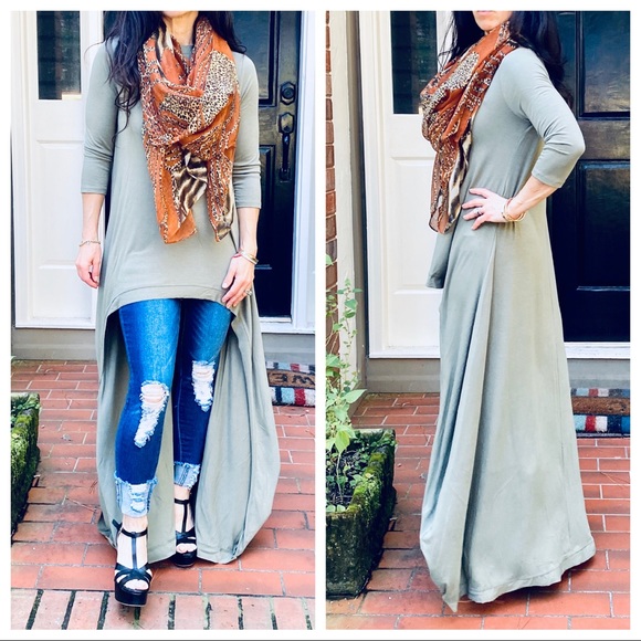 Best selling high low Light Olive tunic dress - Picture 5 of 10